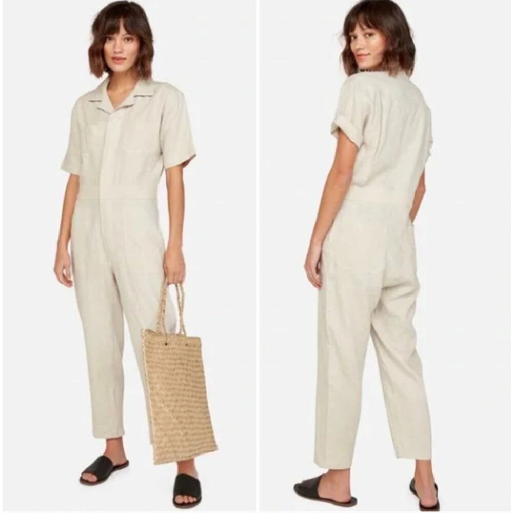MATE the Label Beige Linen Short Sleeve Jumpsuit (XS)